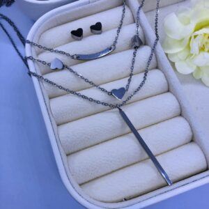 Set Acero Corazones y Barra: Collar con topos