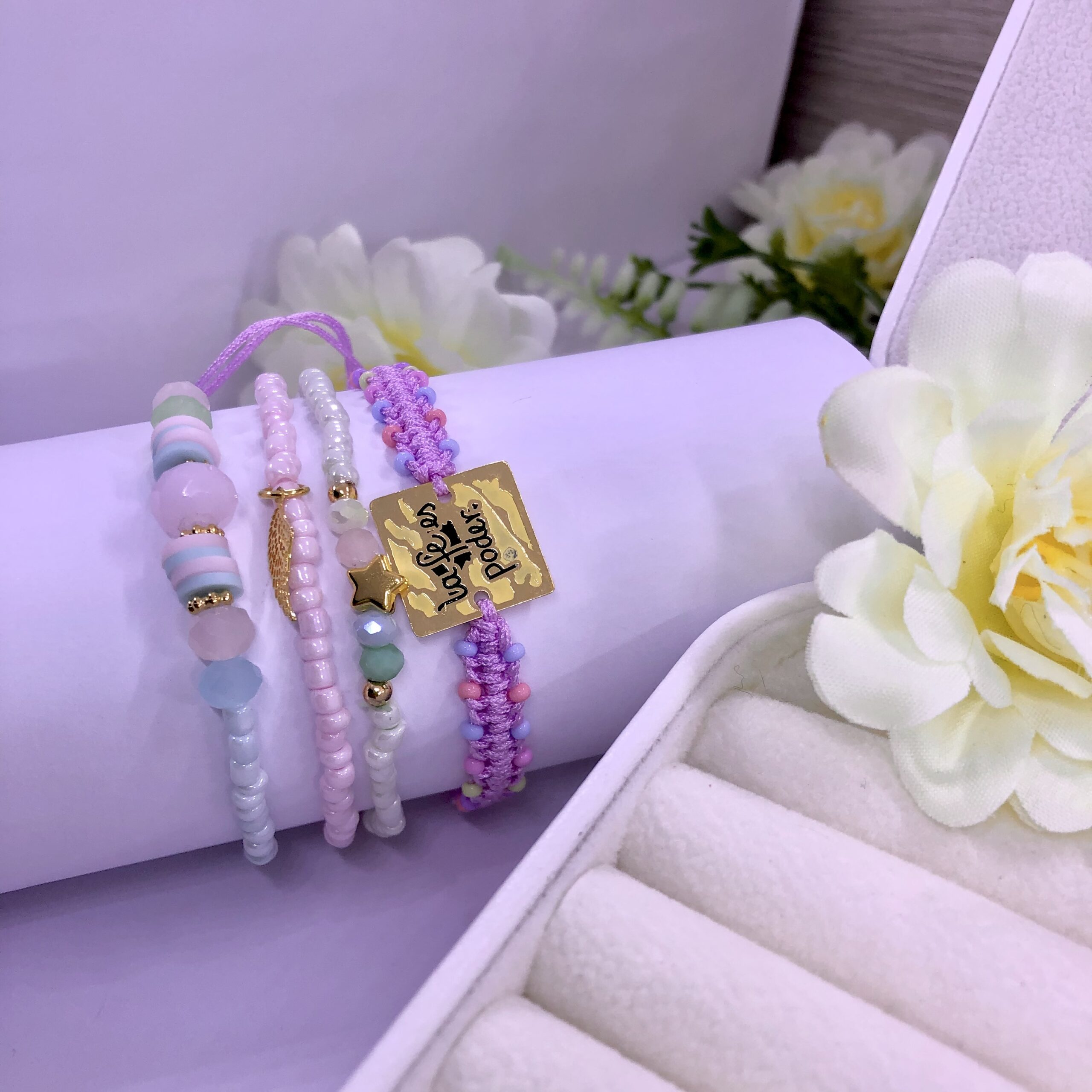 Set Pulsera Tejida Lilac